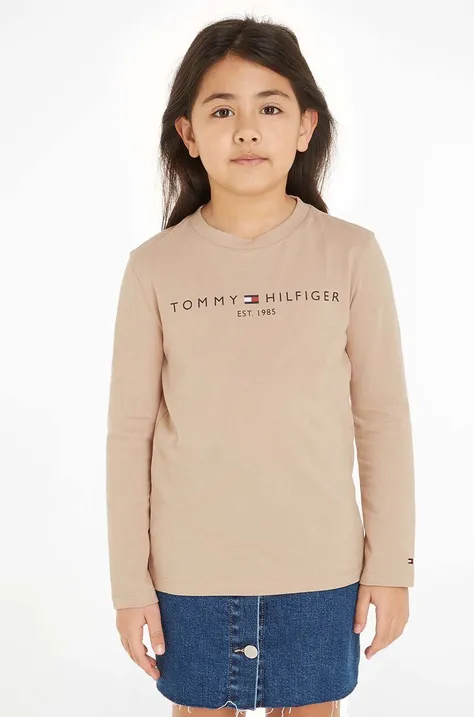 Otroška bombažna majica z dolgimi rokavi Tommy Hilfiger bež barva