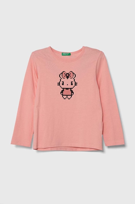 United Colors of Benetton longsleeve din bumbac pentru copii culoarea roz