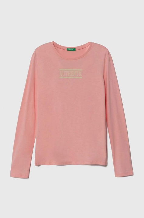 United Colors of Benetton longsleeve bawełniany dziecięcy kolor różowy