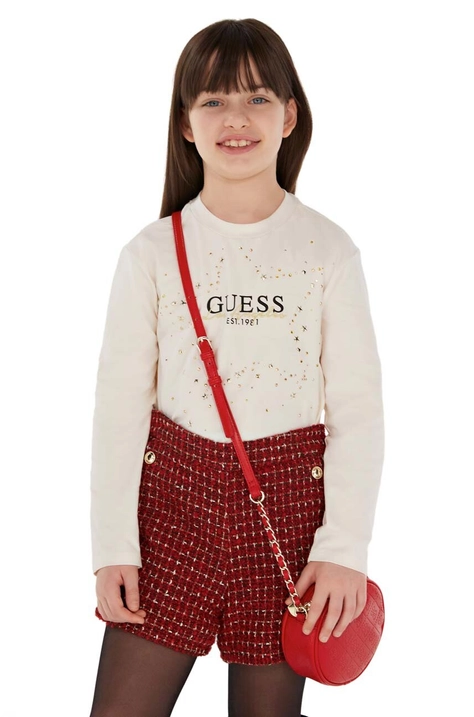 Guess longsleeve dziecięcy kolor beżowy