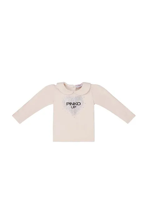 Majica z dolgimi rokavi za dojenčka Pinko Up bež barva