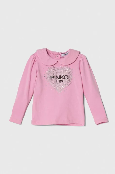 Kojenecké tričko s dlouhým rukávem Pinko Up růžová barva, s límečkem