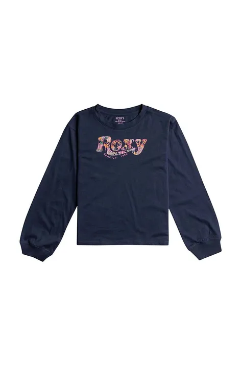 Otroška bombažna majica z dolgimi rokavi Roxy LET SOMEBODY GO TEES mornarsko modra barva