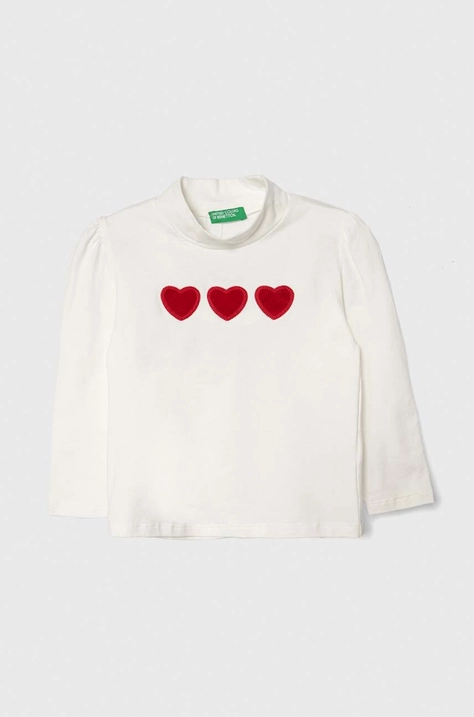 United Colors of Benetton longsleeve dziecięcy kolor biały z półgolfem