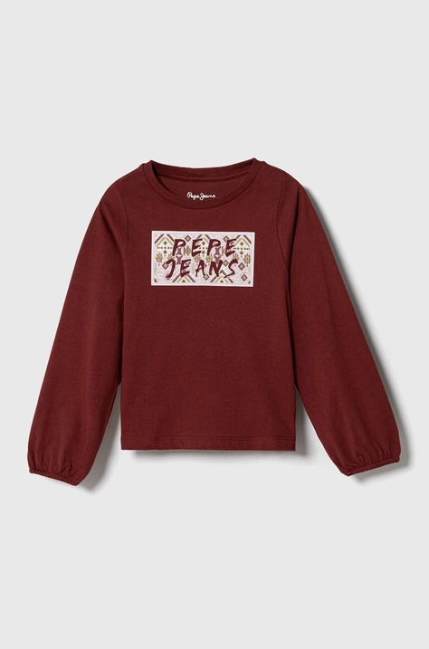 Pepe Jeans longsleeve din bumbac pentru copii culoarea bordo