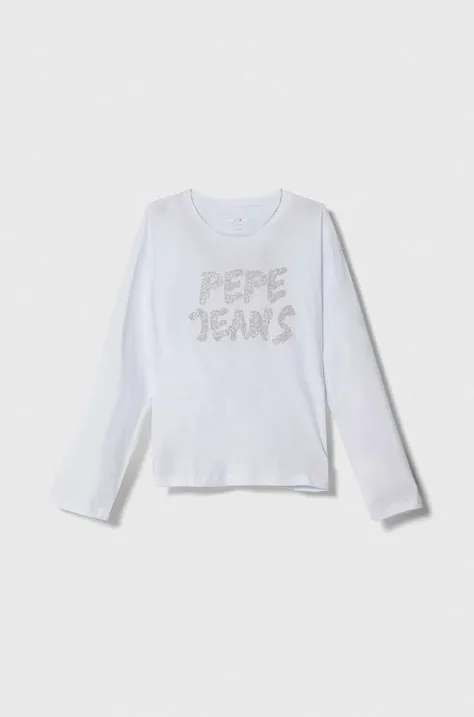 Detská bavlnená košeľa s dlhým rukávom Pepe Jeans biela farba