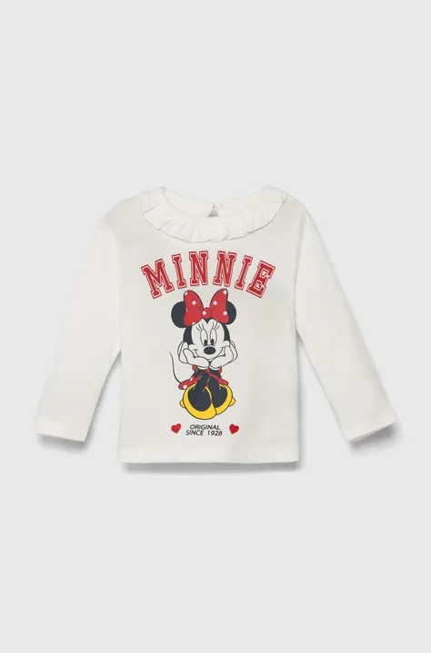 Detské bavlnené tričko s dlhým rukávom zippy x Disney biela farba
