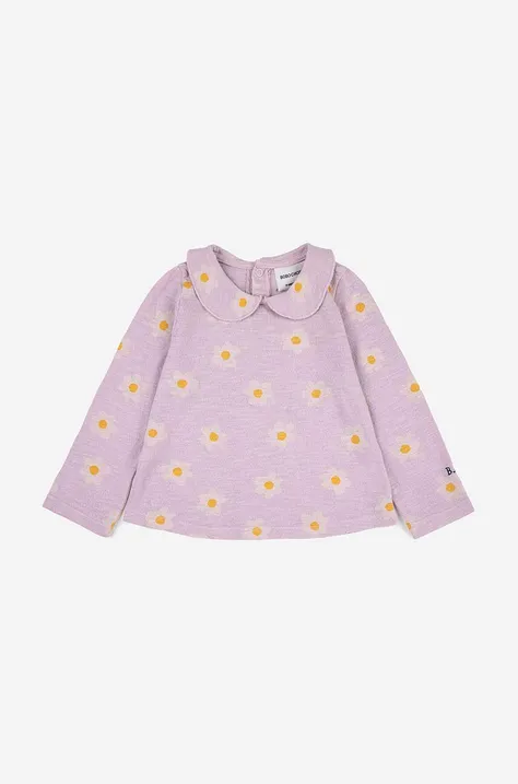 Tričko s dlhým rukávom pre bábätká Bobo Choses fialová farba, s golierom