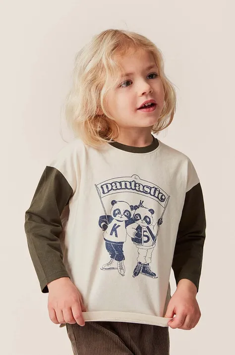 Detská bavlnená košeľa s dlhým rukávom Konges Sløjd béžová farba, s potlačou