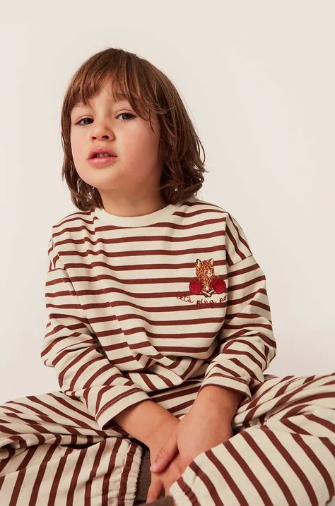 Detská bavlnená košeľa s dlhým rukávom Konges Sløjd béžová farba, vzorovaný