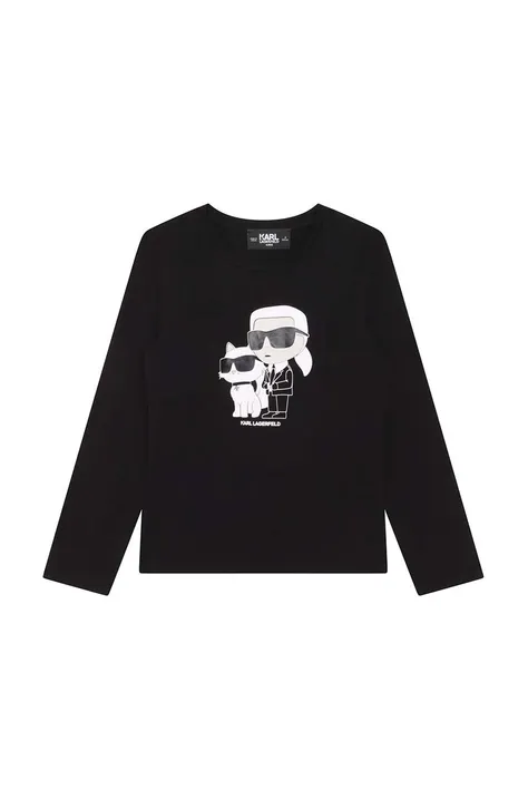 Dětské tričko s dlouhým rukávem Karl Lagerfeld černá barva, s potiskem
