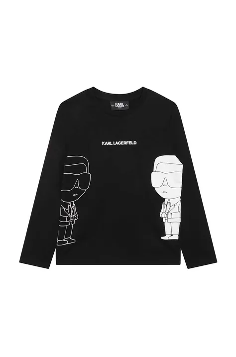 Otroška bombažna majica z dolgimi rokavi Karl Lagerfeld črna barva