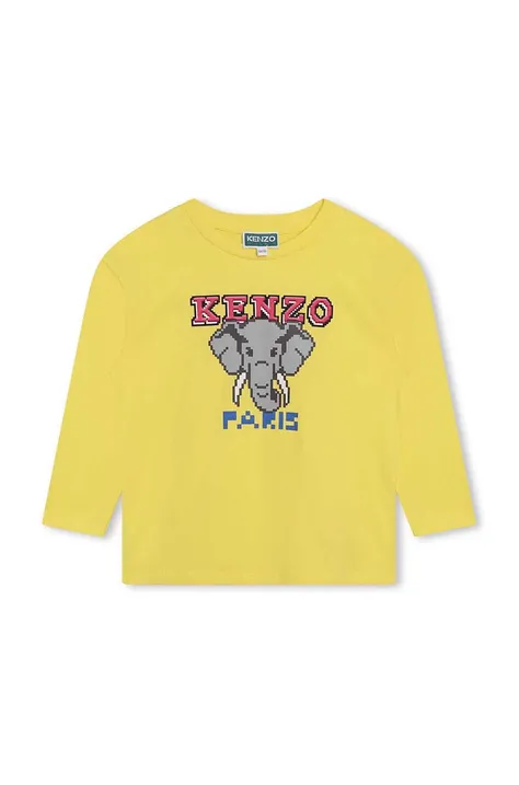 Dětská bavlněná košile s dlouhým rukávem Kenzo Kids zelená barva, s potiskem