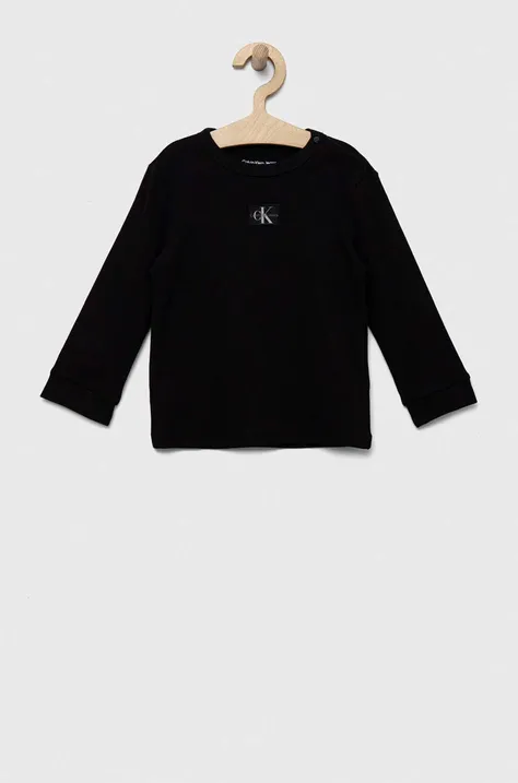Dječja majica dugih rukava Calvin Klein Jeans boja: crna, s aplikacijom