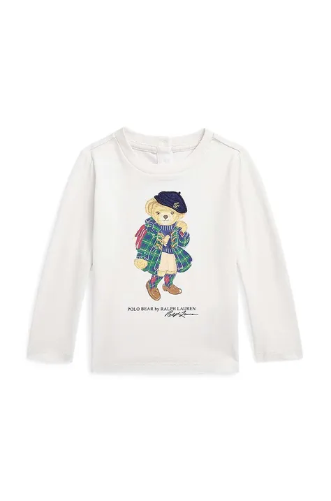Otroška bombažna majica z dolgimi rokavi Polo Ralph Lauren bela barva