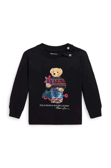 Polo Ralph Lauren hanorac de bumbac pentru bebelusi culoarea negru