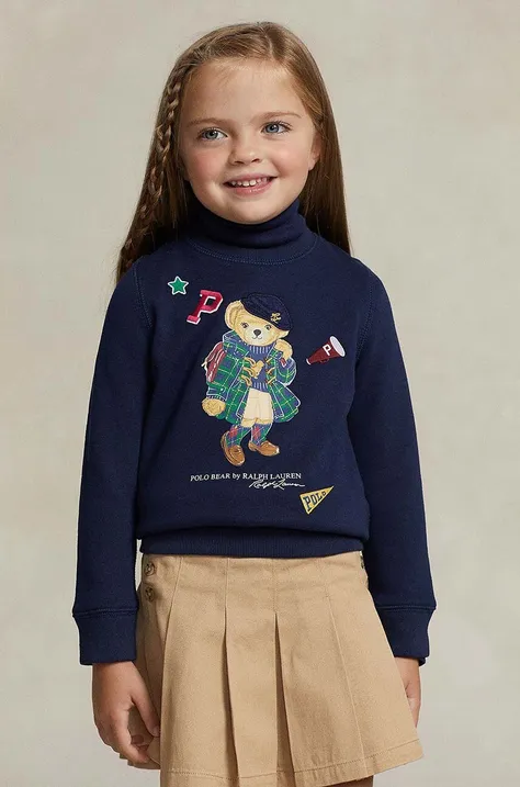 Polo Ralph Lauren longsleeve copii culoarea albastru marin, cu imprimeu
