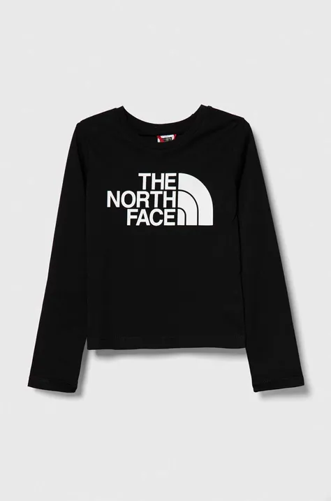 Detská bavlnená košeľa s dlhým rukávom The North Face L/S EASY TEE čierna farba, s potlačou