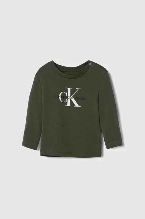 Majica z dolgimi rokavi za dojenčka Calvin Klein Jeans zelena barva