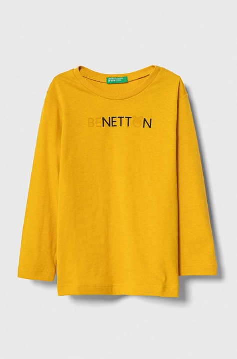 United Colors of Benetton longsleeve bawełniany dziecięcy kolor żółty z nadrukiem