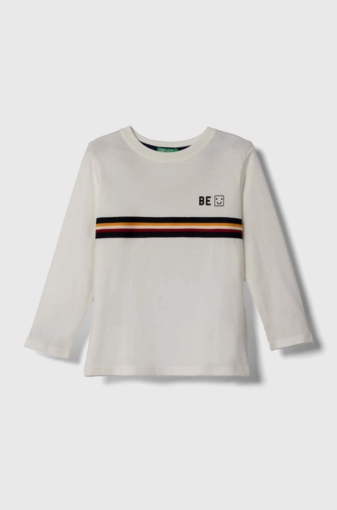 United Colors of Benetton longsleeve din bumbac pentru copii culoarea alb, cu imprimeu