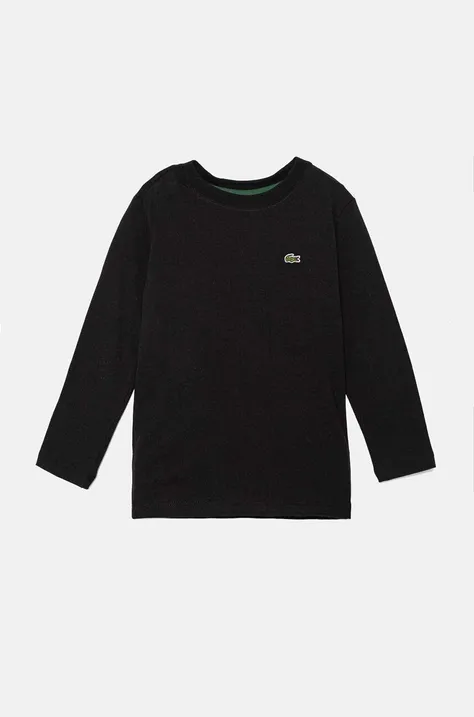 Lacoste longsleeve din bumbac pentru copii culoarea negru, neted