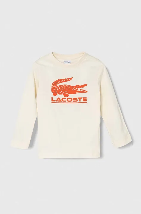 Detská bavlnená košeľa s dlhým rukávom Lacoste béžová farba, s potlačou