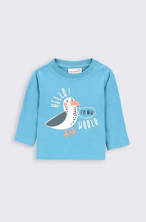 Tričko s dlhým rukávom pre bábätká Coccodrillo tyrkysová farba, s potlačou