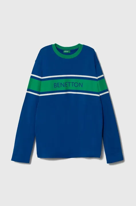 United Colors of Benetton longsleeve bawełniany dziecięcy kolor niebieski z nadrukiem