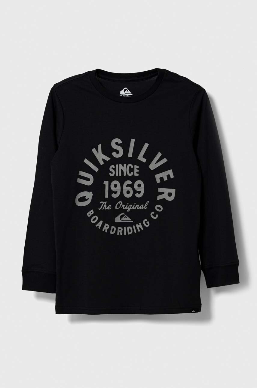 Дитячий бавовняний лонгслів Quiksilver CIRCLESCRIPTFRO TEES колір чорний з принтом