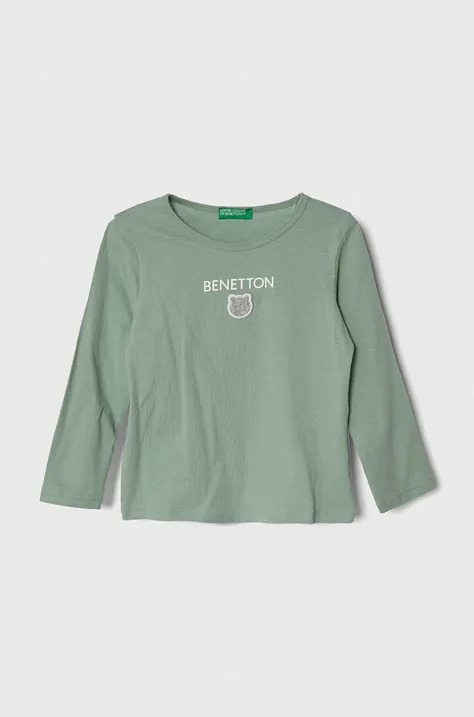 United Colors of Benetton longsleeve bawełniany dziecięcy kolor zielony z nadrukiem