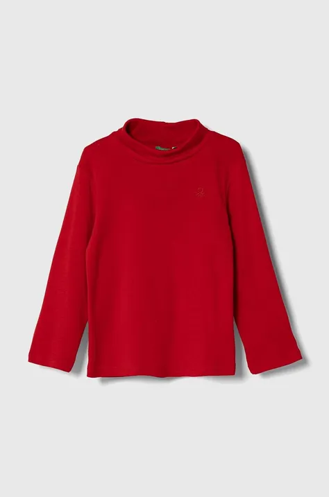 United Colors of Benetton longsleeve bawełniany dziecięcy kolor czerwony gładki