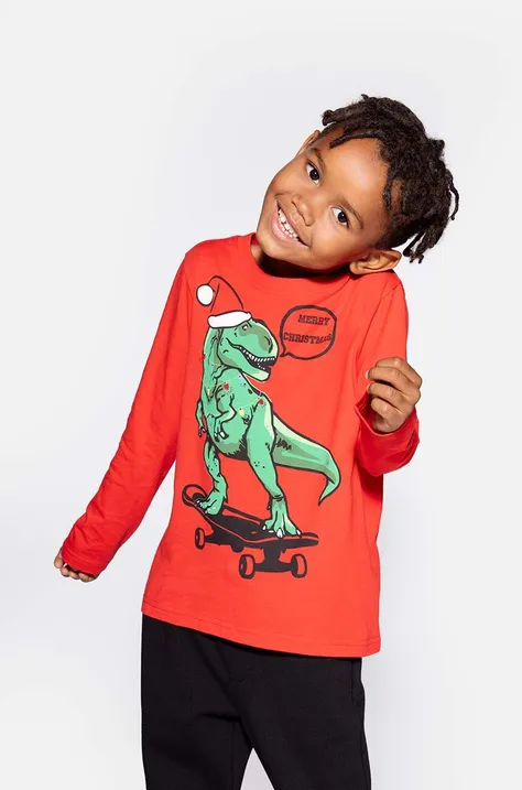 Otroška bombažna majica z dolgimi rokavi Coccodrillo rdeča barva