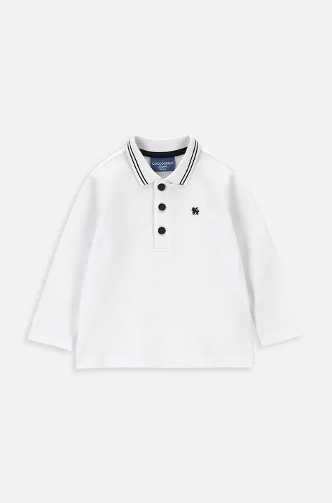 Detské bavlnené tričko s dlhým rukávom Coccodrillo biela farba, jednofarebný