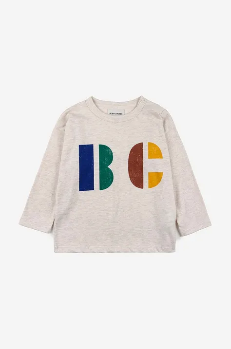 Detské bavlnené tričko s dlhým rukávom Bobo Choses béžová farba, s potlačou