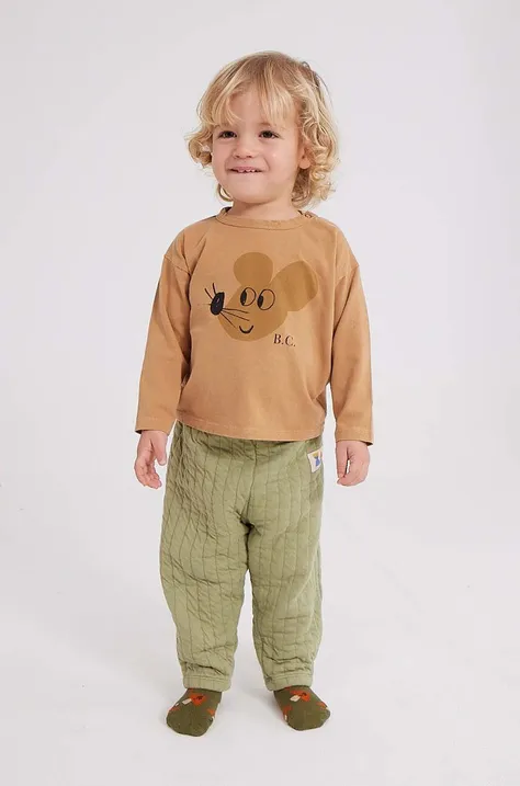 Bobo Choses longsleeve bawełniany niemowlęcy kolor brązowy z nadrukiem