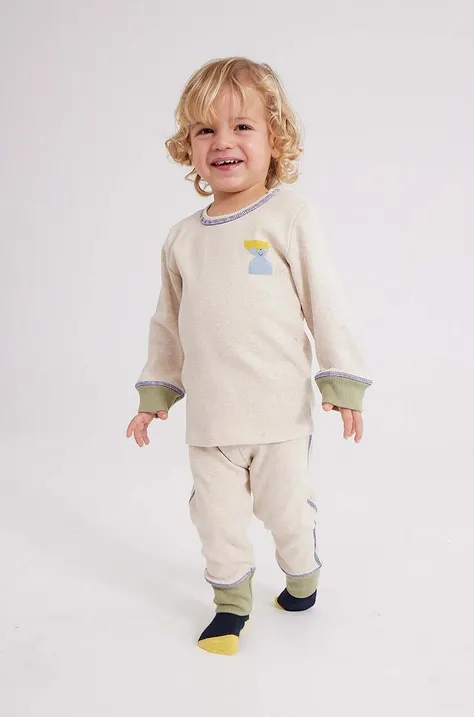 Tričko s dlhým rukávom pre bábätká Bobo Choses béžová farba, s potlačou