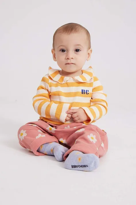 Majica z dolgimi rokavi za dojenčka Bobo Choses rumena barva