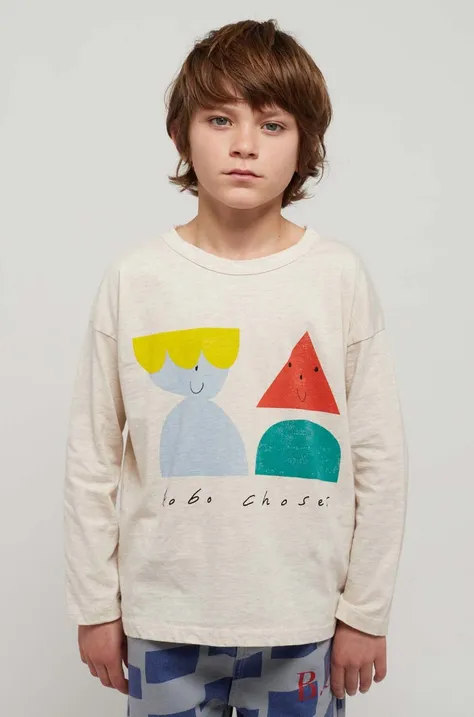 Detská bavlnená košeľa s dlhým rukávom Bobo Choses béžová farba, s potlačou