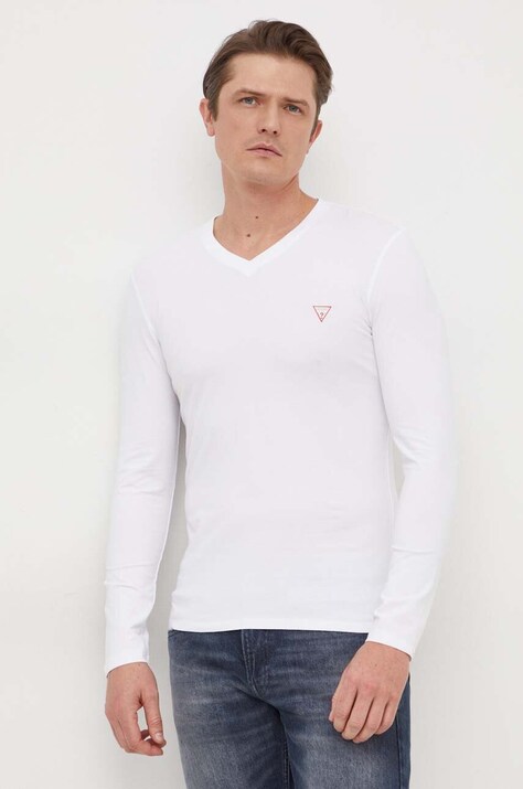 Guess longsleeve barbati, culoarea alb, neted