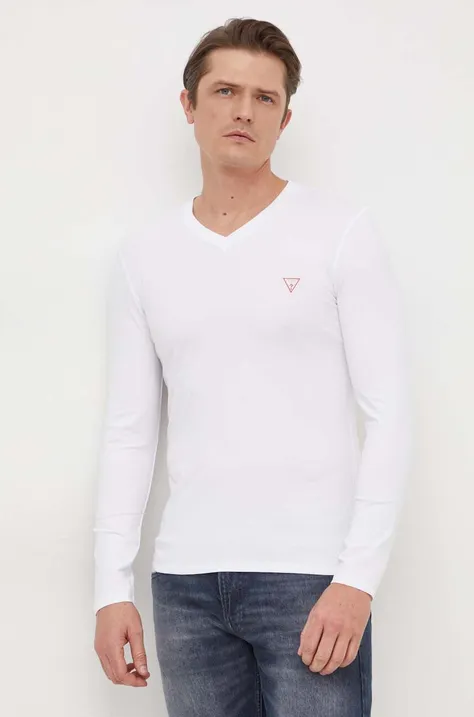 Majica z dolgimi rokavi Guess moški, bela barva