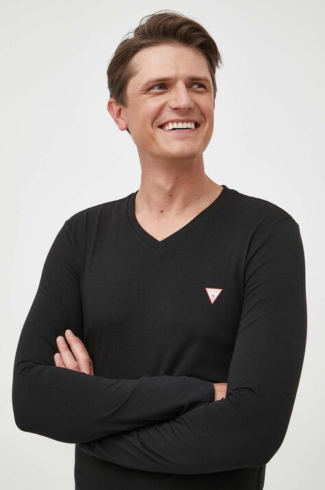 Guess longsleeve barbati, culoarea negru, neted