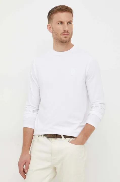 Karl Lagerfeld longsleeve męski kolor biały gładki