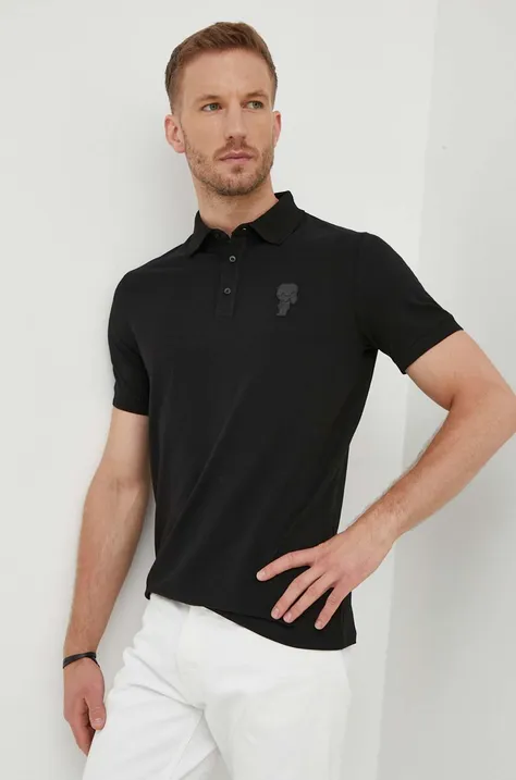 Polo majica Karl Lagerfeld za muškarce, boja: crna, bez uzorka