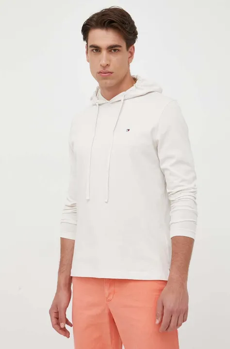 Βαμβακερή μπλούζα με μακριά μανίκια Tommy Hilfiger χρώμα: μπεζ