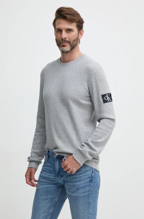 Βαμβακερή μπλούζα Calvin Klein Jeans χρώμα: γκρι, J30J323485