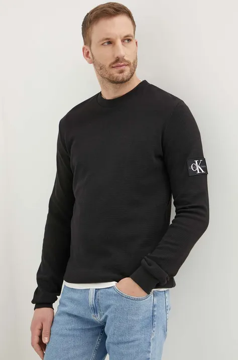 Calvin Klein Jeans pamut melegítőfelső fekete, nyomott mintás
