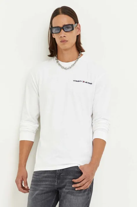Pamučna majica dugih rukava Tommy Jeans boja: bijela, glatki model