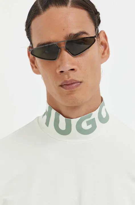 Лонгслів HUGO чоловічий колір зелений з принтом