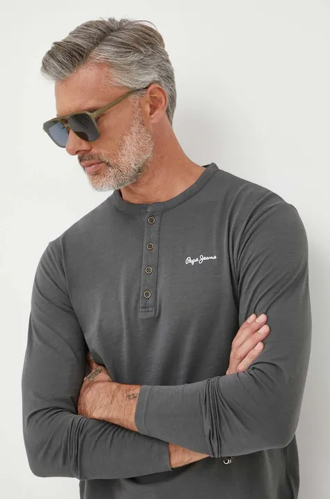 Bavlnené tričko s dlhým rukávom Pepe Jeans Wiltshire šedá farba, jednofarebné